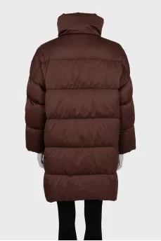Brown down jacket with zipper and buttons