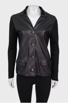 Leather jacket with silk sleeves