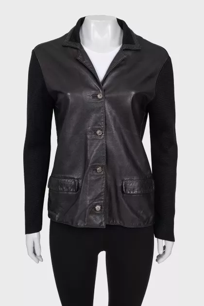 Leather jacket with silk sleeves