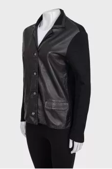 Leather jacket with silk sleeves