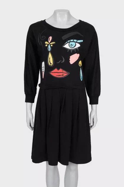 Black printed long sleeve dress