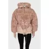 Down jacket with leather elements