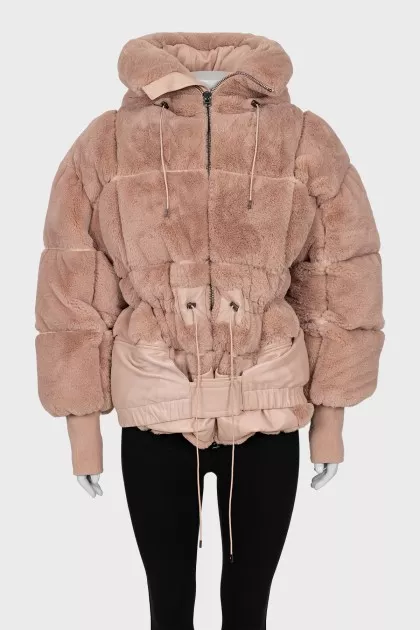 Down jacket with leather elements