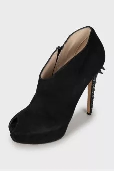 Suede crystal studded heeled shoes