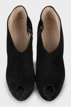 Suede crystal studded heeled shoes