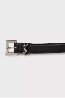 Black leather belt with brand logo
