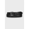 Black leather belt with brand logo