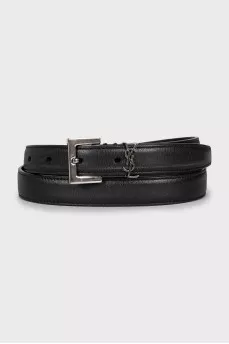 Black leather belt with brand logo