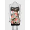 Silk dress with print and lace decoration