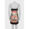 Silk dress with print and lace decoration