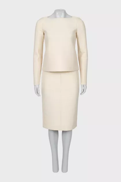 Suit with a soft fabric skirt