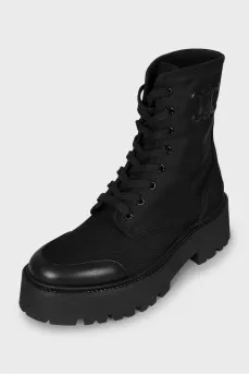Textile boots with leather toe