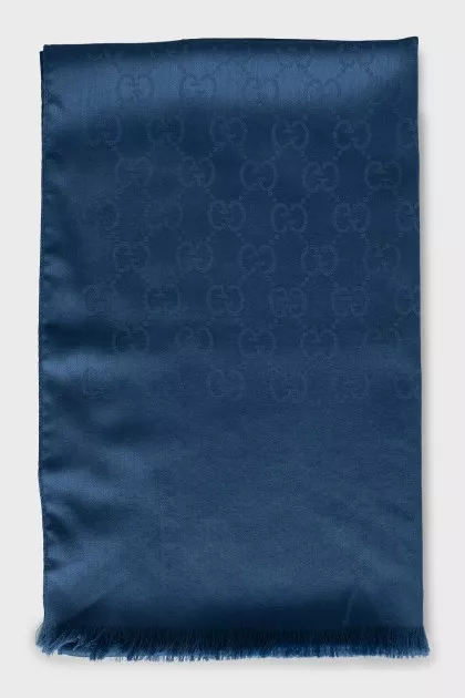 Blue scarf with signature print