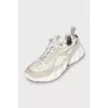 Men's leather and suede sneakers with high soles