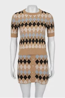 Geometric Print Skirt Suit