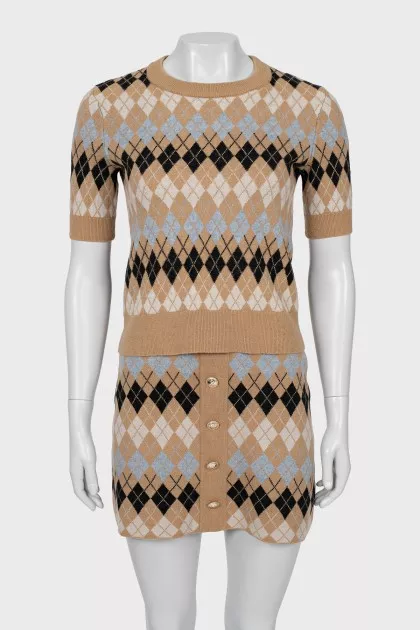 Geometric Print Skirt Suit