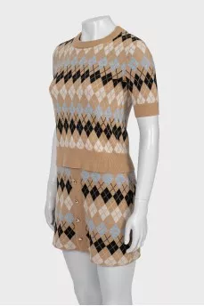 Geometric Print Skirt Suit