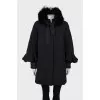Black down jacket with fur collar