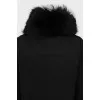 Black down jacket with fur collar