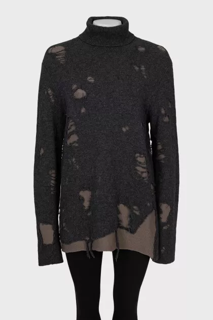 Ripped effect wool sweater
