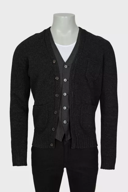 Men's grey wool cardigan