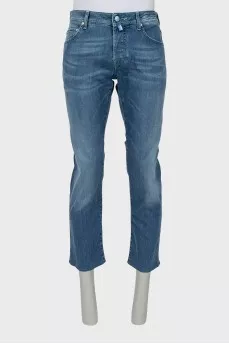 Men's distressed wide leg jeans