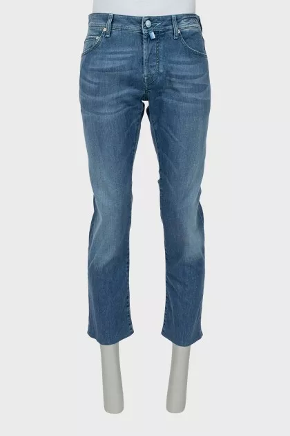 Men's distressed wide leg jeans