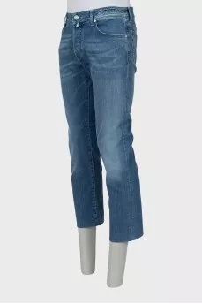 Men's distressed wide leg jeans