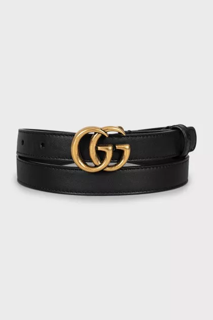 Leather belt with branded buckle