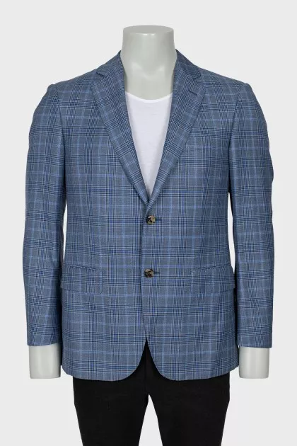 Men's blue checkered wool jacket
