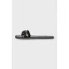 Black leather and canvas slides