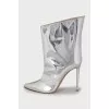 Silver leather ankle boots