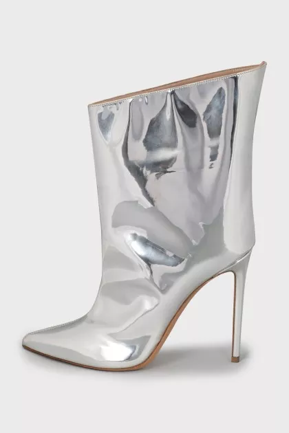 Silver leather ankle boots