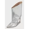 Silver leather ankle boots
