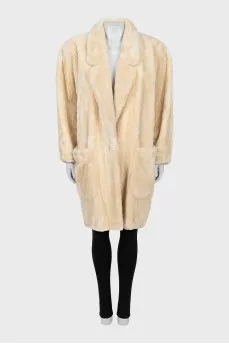 Beige straight cut fur coat