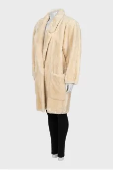 Beige straight cut fur coat