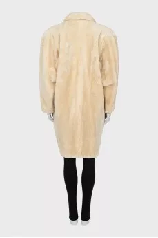 Beige straight cut fur coat