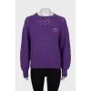 Knitted sweater with branded embroidery with tag