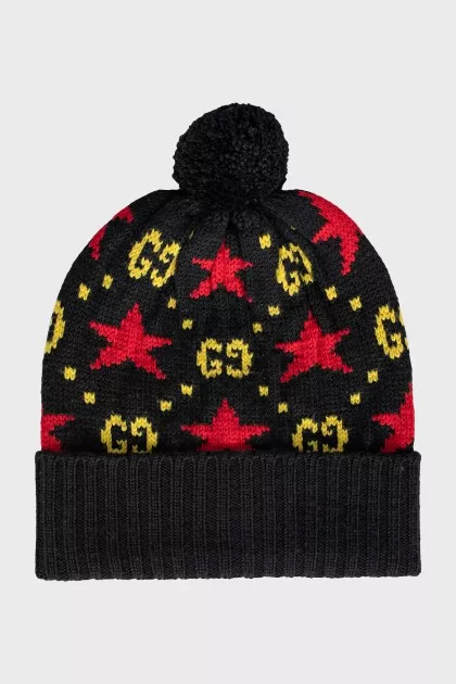 Wool hat with signature print