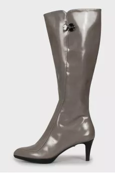 Grey leather boots