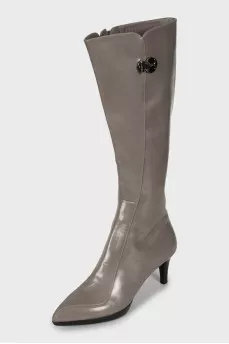 Grey leather boots