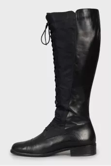 Black boots made of textile and leather