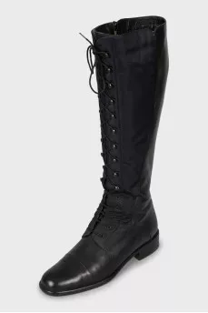 Black boots made of textile and leather