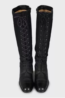 Black boots made of textile and leather