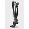 Grey leather over the knee boots