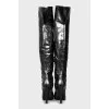 Grey leather over the knee boots