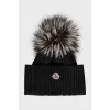 Wool hat with fur pompom