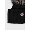 Wool hat with fur pompom