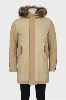 Men's leather and textile parka
