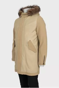 Men's leather and textile parka